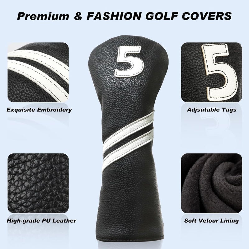 Frimon Golf Club Covers,4pcs or 1pc Golf Headcovers for Woods and Driver Fairway Hybrids Women Men - Premium PU Leather with Interchangeable Tags & Magnetic Blade and Mallet Putter Covers - Image 2